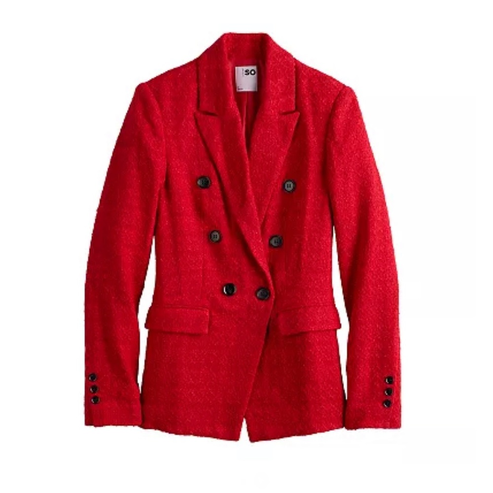 SO® Tweed Double Breasted Blazer Out Of Office Red